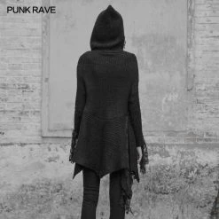 Punk Rave Store Dark Gothic Witch Hooded Sweater Asymmetrical Tassel Lace Fringed Knit Pullover Gothic Sweater & Hoodie