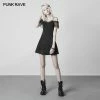Punk Rave Store Sexy Wrinkle Chiffon Lotus Leaf Stitching Strap Dress A Pendulum Off Shoulder Gothic Dress