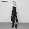 Punk Rave Store Gothic Dark Vintage Lace Strap Split Dress With Floral Design