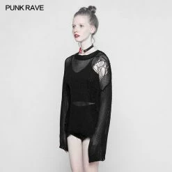 Punk Rave Store Punk Sweater & Hoodies Loose Mesh Ripped Hole Tattered Distressed Knit Sweater Top
