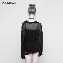 Punk Rave Store Punk Sweater & Hoodies Loose Mesh Ripped Hole Tattered Distressed Knit Sweater Top