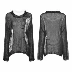 Punk Rave Store Punk Sweater & Hoodies Loose Mesh Ripped Hole Tattered Distressed Knit Sweater Top