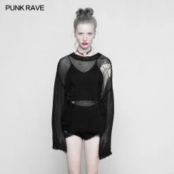 Punk Rave Store Punk Sweater & Hoodies Loose Mesh Ripped Hole Tattered Distressed Knit Sweater Top