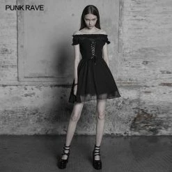 Punk Rave Store Elegant Gothic Lolita Off Shoulder Ruffle Lace Dress