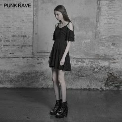Punk Rave Store Punk Sexy Lotus Leaf Chiffon Leather Strap Dress