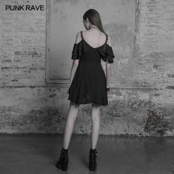 Punk Rave Store Punk Sexy Lotus Leaf Chiffon Leather Strap Dress