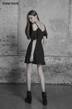 Punk Rave Store Punk Sexy Lotus Leaf Chiffon Leather Strap Dress