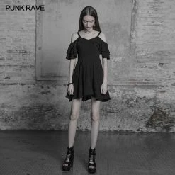 Punk Rave Store Punk Sexy Lotus Leaf Chiffon Leather Strap Dress