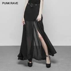Punk Rave Store Punk High Waist Chiffon Translucent Long Split Skirt