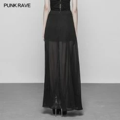 Punk Rave Store Punk High Waist Chiffon Translucent Long Split Skirt