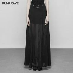 Punk Rave Store Punk High Waist Chiffon Translucent Long Split Skirt