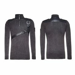 Punk Rave Store Punk Sweater & Hoodies Steampunk Smoked Grey Punk Sweaters With A Belt