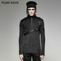 Punk Rave Store Punk Sweater & Hoodies Steampunk Smoked Grey Punk Sweaters With A Belt