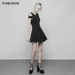 Punk Rave Store Women's Knitted Front Tie Rope Design Mesh Stitching Strapless Dress