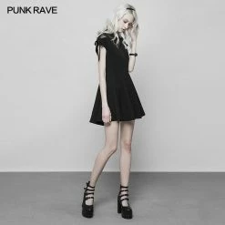 Punk Rave Store Women's Sexy Gauze Stitching Chiffon Dress With Bow-Knot Detail