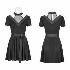 Punk Rave Store Personality Cotton Choker Mesh Stitching Black Punk Dress With Belt