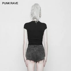 Punk Rave Store Women's Round Collar Punk Sweater Top With Personality Belt Punk Sweater & Hoodies