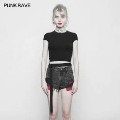 Punk Rave Store Women's Round Collar Punk Sweater Top With Personality Belt Punk Sweater & Hoodies