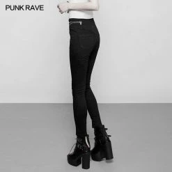 Punk Rave Store Women's High Waist Zipper Opening Fork Punk Jeans Denim Pants