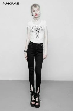 Punk Rave Store Women's High Waist Zipper Opening Fork Punk Jeans Denim Pants