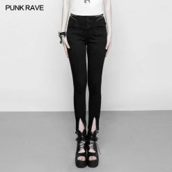 Punk Rave Store Women's High Waist Zipper Opening Fork Punk Jeans Denim Pants