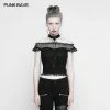 Punk Rave Store Soft Lace Imitate Silk Wrinkled Stitching Off Shoulder Tops Gothic T-shirt For Women