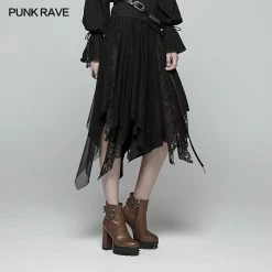 Punk Rave Store Vintage Steam Punk Asymmetric Lace Half Skirt Gothic Steampunk