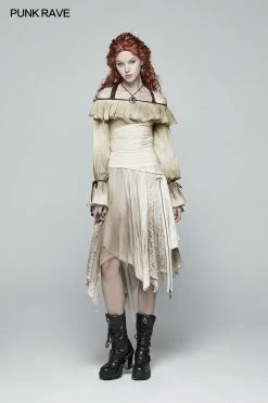 Punk Rave Store Vintage Steam Punk Asymmetric Lace Half Skirt Gothic Steampunk