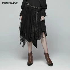 Punk Rave Store Vintage Steam Punk Asymmetric Lace Half Skirt Gothic Steampunk