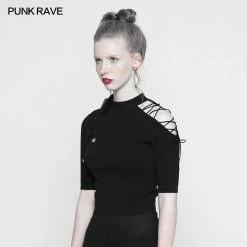 Punk Rave Store Punk Strapless Imitate Ice Silk T-shirt