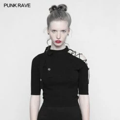 Punk Rave Store Punk Strapless Imitate Ice Silk T-shirt