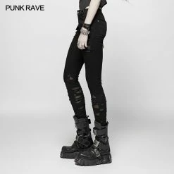 Punk Rave Store Punk Elastic Stitching Trousers With Broken Hole