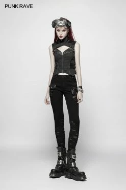 Punk Rave Store Punk Elastic Stitching Trousers With Broken Hole 11 Punk Rave Store Punk Elastic Stitching Trousers With Broken Hole