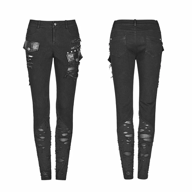 Punk Rave Store Punk Elastic Stitching Trousers With Broken Hole 7 Punk Rave Store Punk Elastic Stitching Trousers With Broken Hole