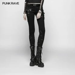 Punk Rave Store Punk Elastic Stitching Trousers With Broken Hole