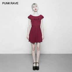 Punk Rave Store Off Shoulder Lotus Leaf Ice Silk Dress