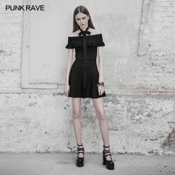 Punk Rave Store Off Shoulder Lotus Leaf Ice Silk Dress