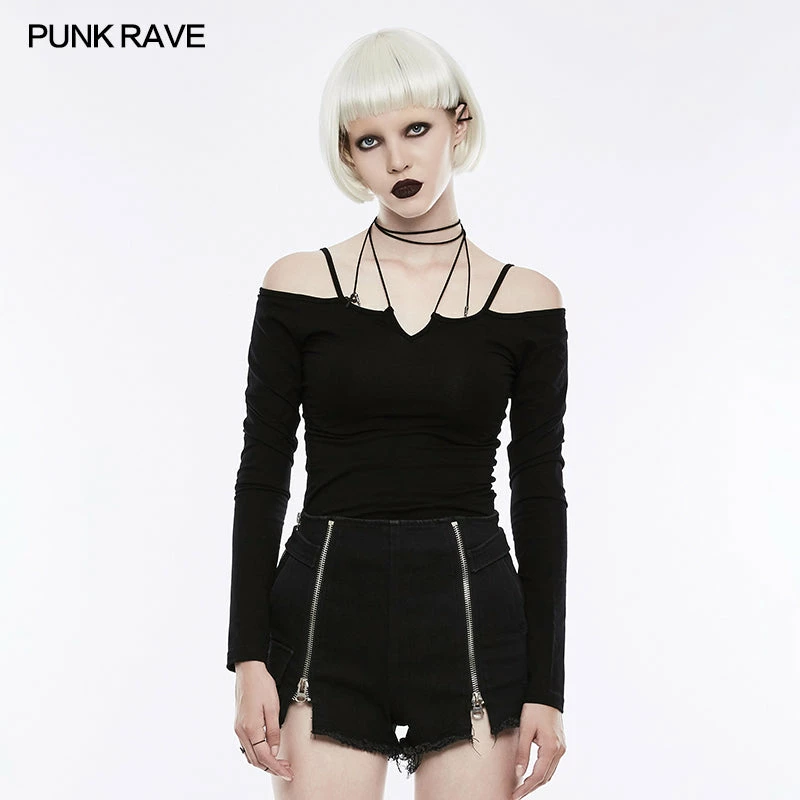 Punk Rave Store T Tie The Rope Strapless Long Sleeve Bottoming Shirts 3 Punk Rave Store T Tie The Rope Strapless Long Sleeve Bottoming Shirts
