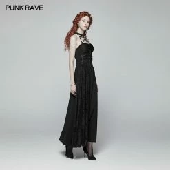 Punk Rave Store Gothic Womens Cross Halter Neck Daily Wear Dress
