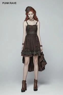 Punk Rave Store Steampunk Pleated Two-Layer Ruffled Hem High-Low Dress