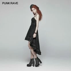 Punk Rave Store Steampunk Pleated Two-Layer Ruffled Hem High-Low Dress