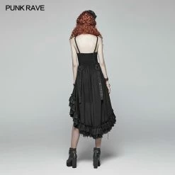 Punk Rave Store Steampunk Pleated Two-Layer Ruffled Hem High-Low Dress