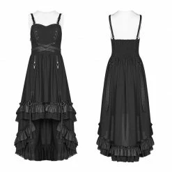 Punk Rave Store Steampunk Pleated Two-Layer Ruffled Hem High-Low Dress
