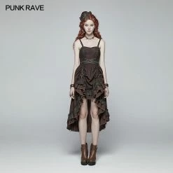 Punk Rave Store Steampunk Pleated Two-Layer Ruffled Hem High-Low Dress