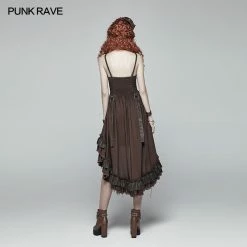Punk Rave Store Steampunk Pleated Two-Layer Ruffled Hem High-Low Dress
