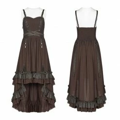 Punk Rave Store Steampunk Pleated Two-Layer Ruffled Hem High-Low Dress