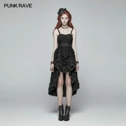 Punk Rave Store Steampunk Pleated Two-Layer Ruffled Hem High-Low Dress