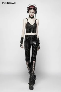 Punk Rave Store Punk Pressure Adhesive Faux Leather Woven Trousers