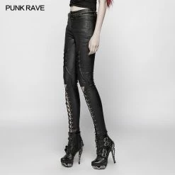 Punk Rave Store Punk Pressure Adhesive Faux Leather Woven Trousers