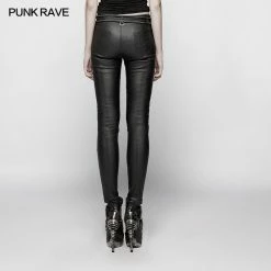 Punk Rave Store Punk Pressure Adhesive Faux Leather Woven Trousers